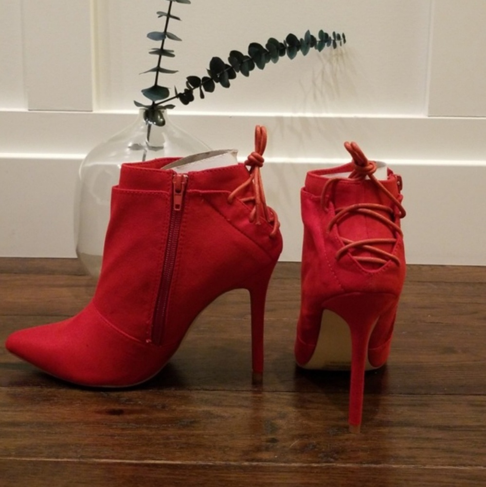 Sz 7.5 Chloee Ankle Boots | Red | Lace Up - Picture 2 of 7